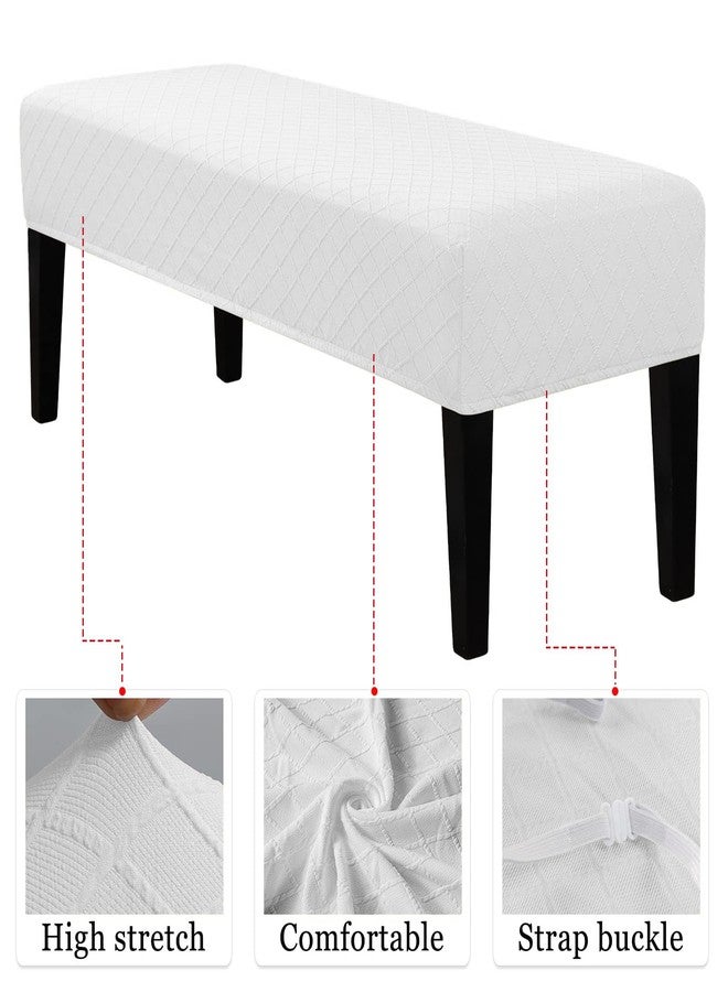 Lebaley Stretch Jacquard Ottoman & Bench Cover Removable Washable Slipcover for 42-54 inch Rectangular Benches, Bar Stools, and Dining Room Chairs (Fits 14-18" Wide),White - Image 3
